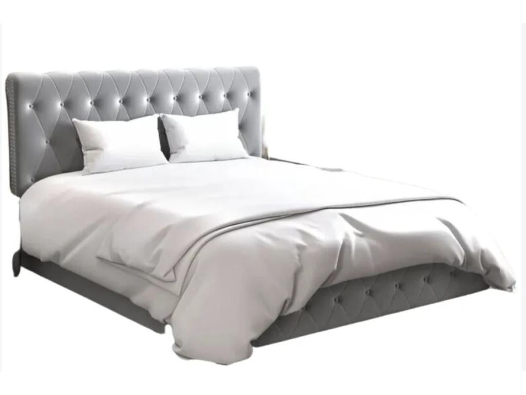 Nidchicshop Velvet Upholstered Storage Bed - Grey - 160x200 00434LTNZ