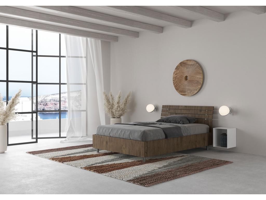 Single bed with 120x190cm slatted base, inclined headboard with walnut slats, Nidchicshop 73264IMIC