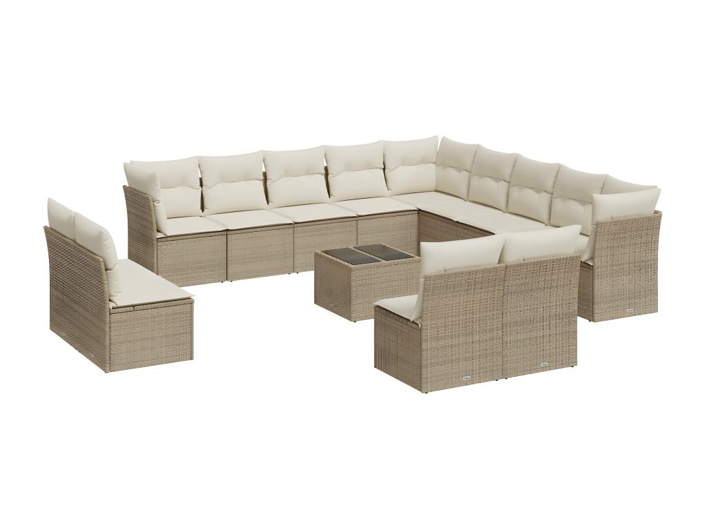 14-piece garden furniture set with cushions, beige wicker resin 03543FGOW