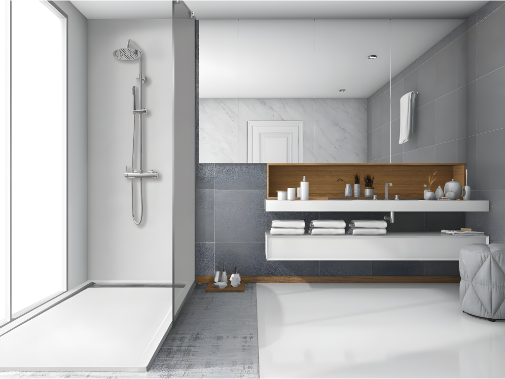 70x150 cm shower tray with side grate, Nidchicshop grey, Nidchicshop 7035, made of synthetic resin and marble powder, with drain 83108SEDW