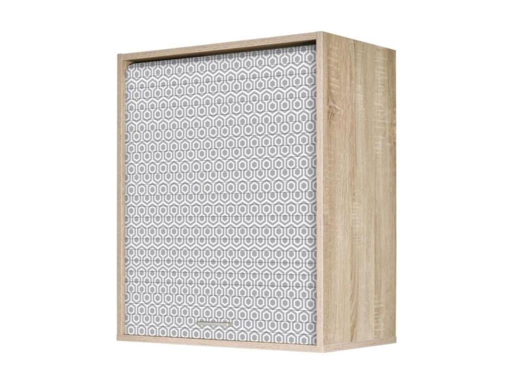 Light oak kitchen wall unit with grey printed curtain, Nidchicshop, W 60 x H 72cm, 32848IALN