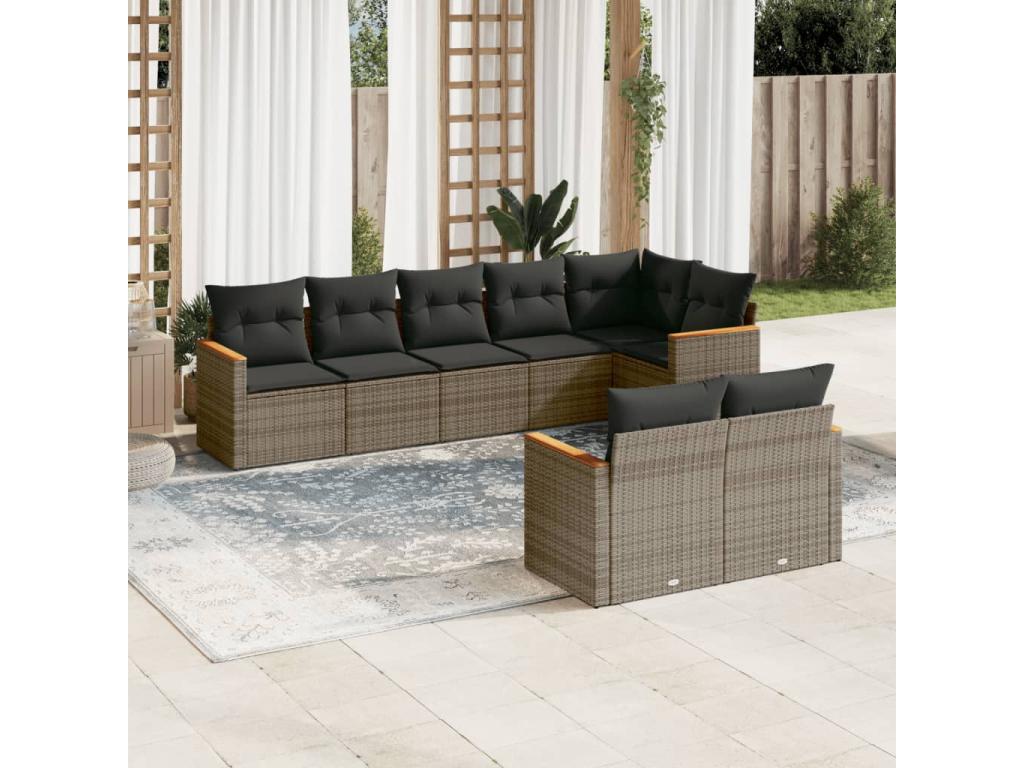 8-piece garden furniture set with grey resin wicker cushions 67175OYPI