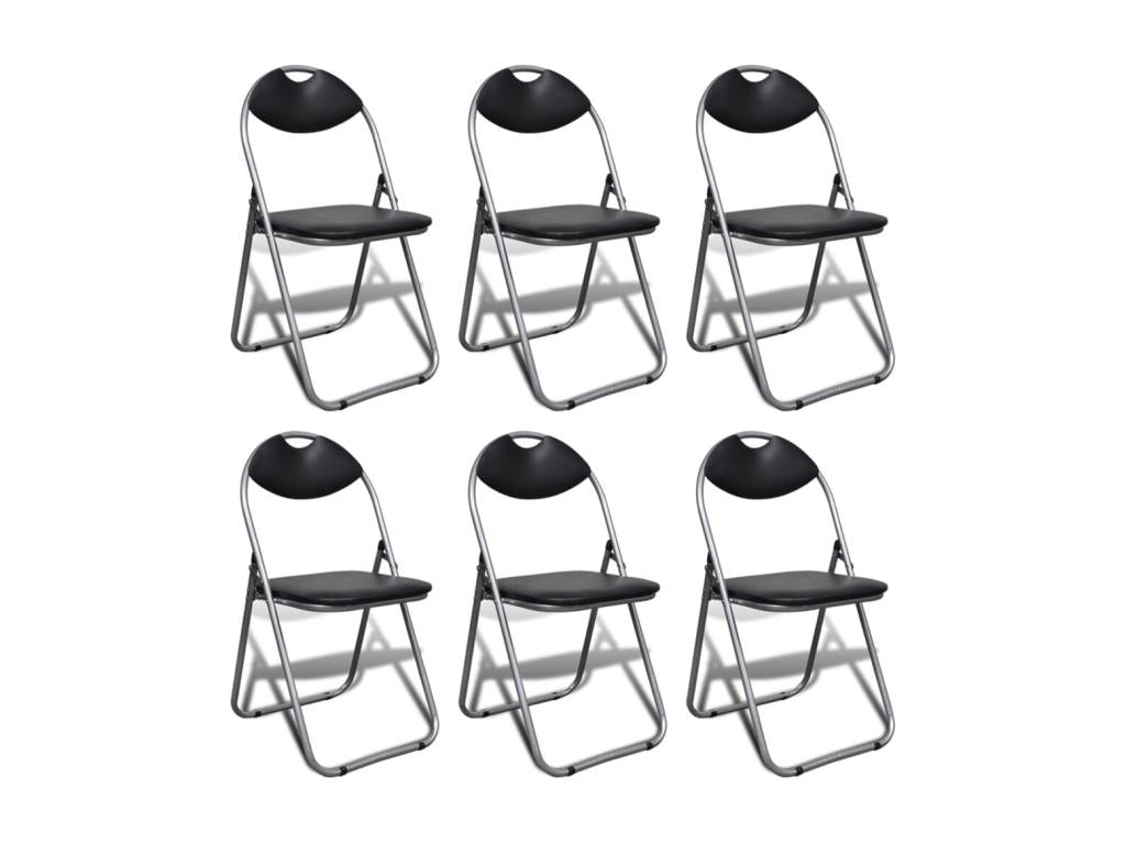 Folding dining chairs, set of 6, black faux leather and steel, 33621BIJX