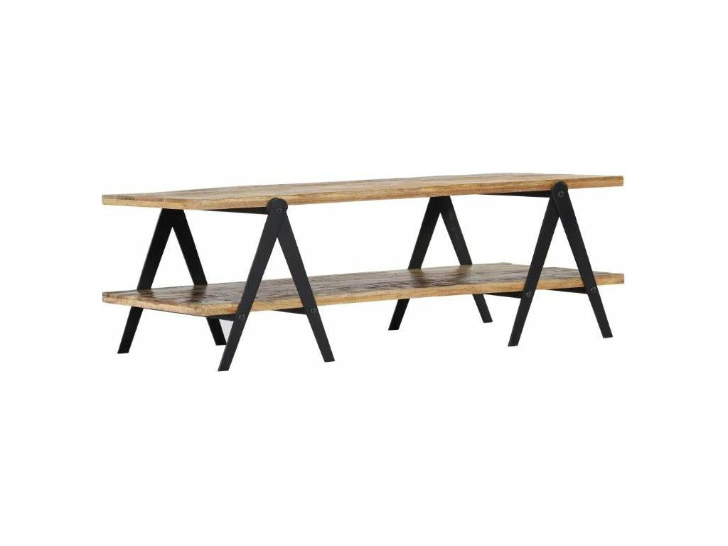 Rectangular coffee table in recycled solid wood and black metal, Nidchicshop 2 92780RFIR