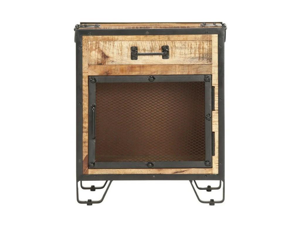 Nidchicshop 97159CWCO bedside table in light solid mango wood and black metal