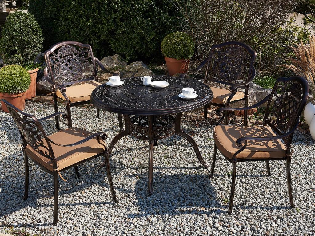 Nidchicshop 4-seater garden dining set with cushions, dark brown metal, 48211PKJI