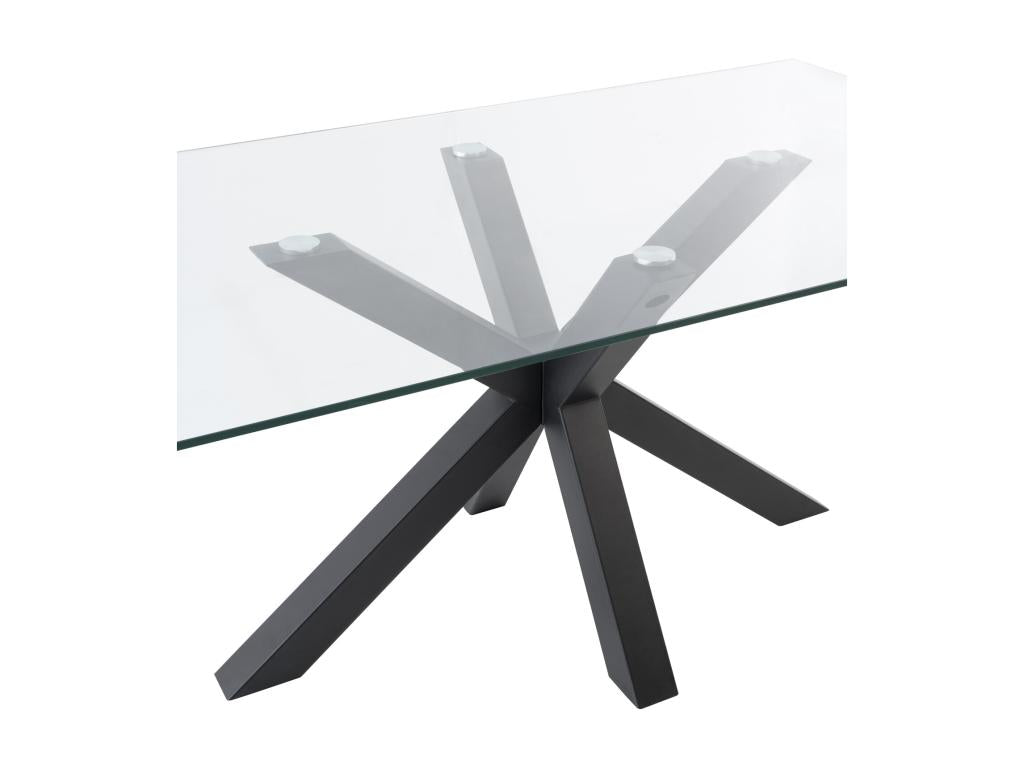 Calmetop Modern Dining Table – Tempered Glass and Metal Legs – Black – Width 180 cm 78453MRHM