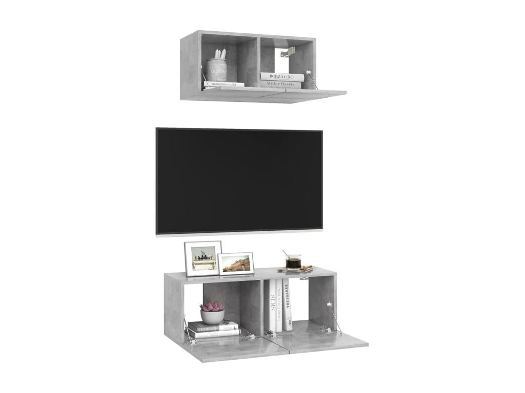 2-piece TV stand set, concrete grey engineered wood, 18665YMSV