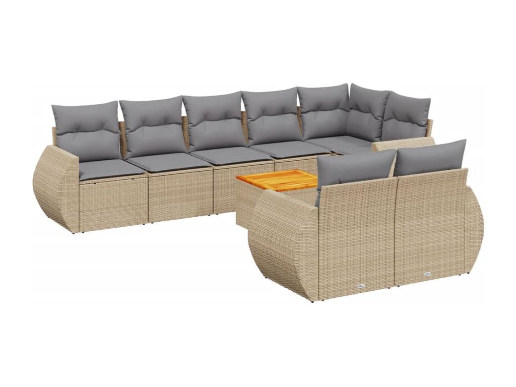 9-piece garden furniture set with cushions, beige wicker resin, 71823GRBH