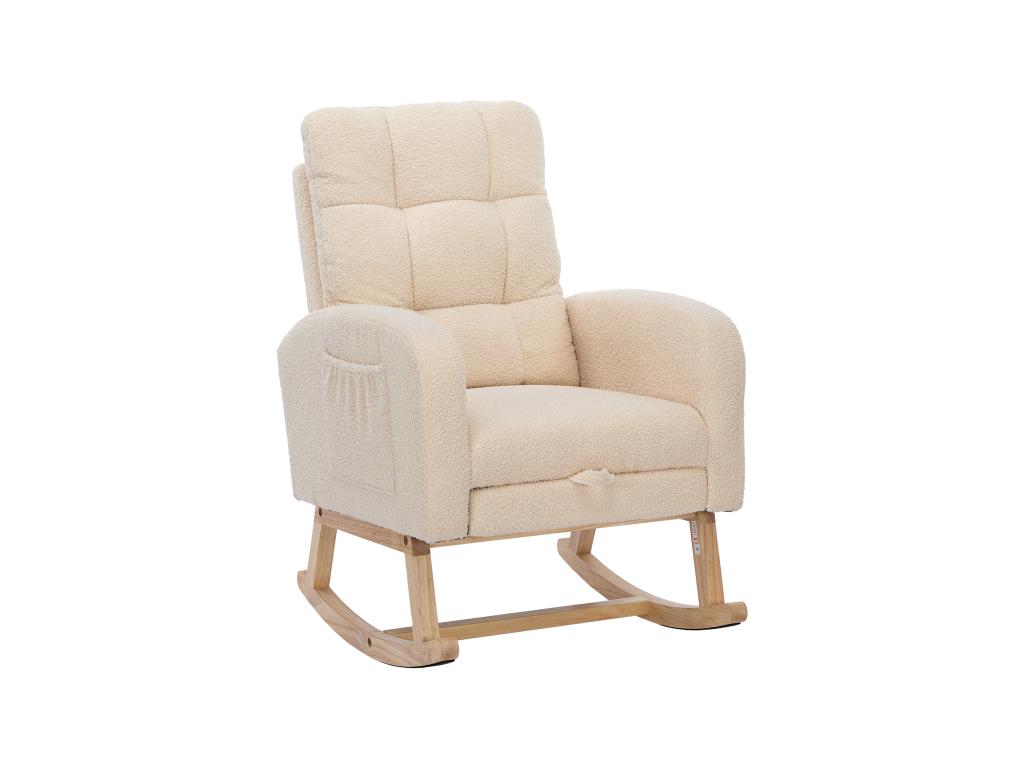 Calmetop velvet rocking chair with footrest and armrests - 132x50x99 cm - Solid wood frame - Beige 07545GGOI