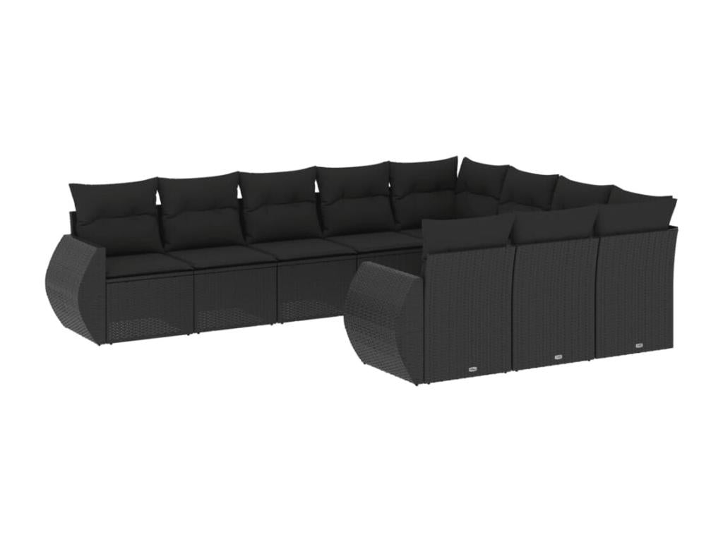 10-piece garden furniture set with cushions, black wicker resin 55593ITBY