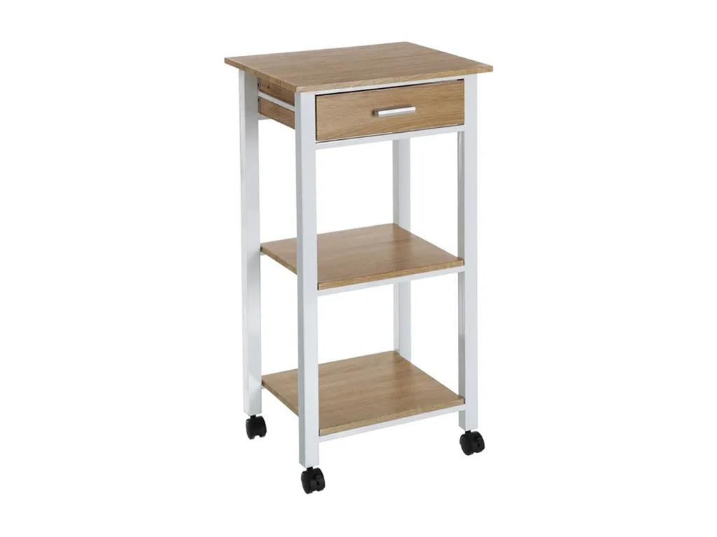 Nidchicshop kitchen trolley with 1 drawer, white/oak finish - Length 42 x Depth 38 x Height 81 cm 48251CJIT