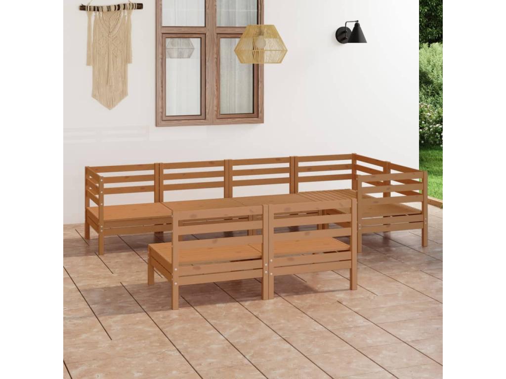 7-piece garden furniture set, solid pine wood, honey brown, 96762SHVA