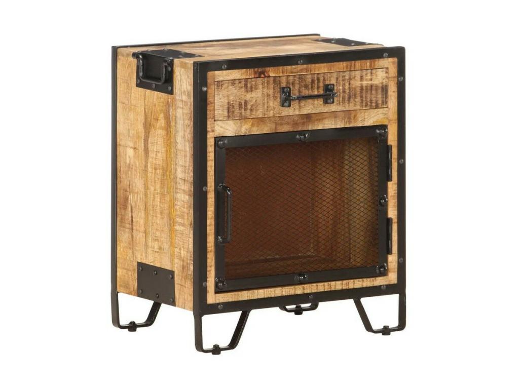 Nidchicshop 97159CWCO bedside table in light solid mango wood and black metal