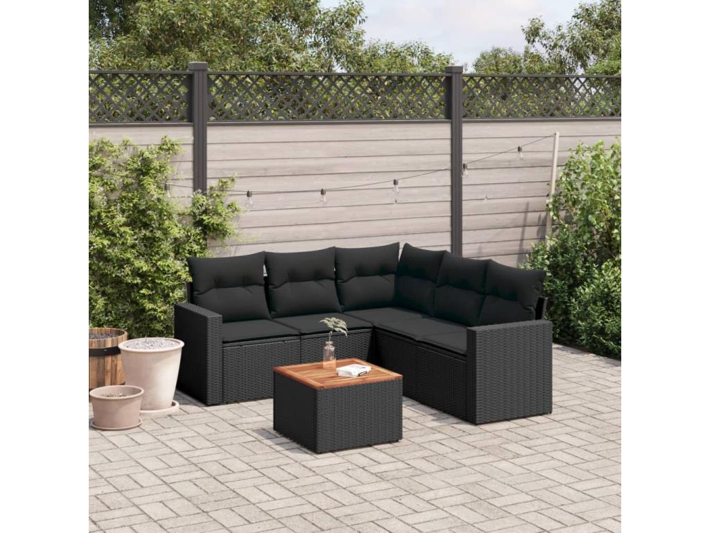 6-piece garden furniture set with cushions, black woven resin 95102IEOL