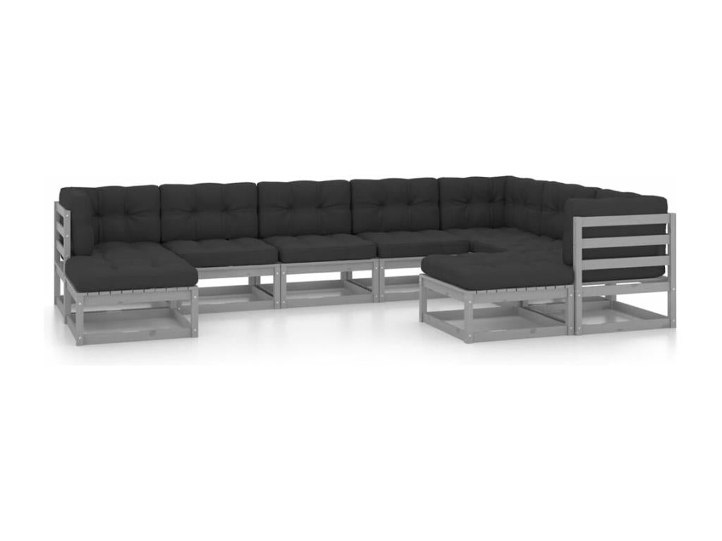 9-piece garden furniture set with cushions, grey, solid pine wood, 85927KZCZ