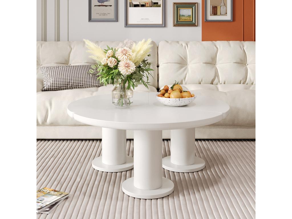 Round coffee table, 100 cm diameter, 40 cm high, painted Nidchicshop top and white PVC legs, 89221KRMP