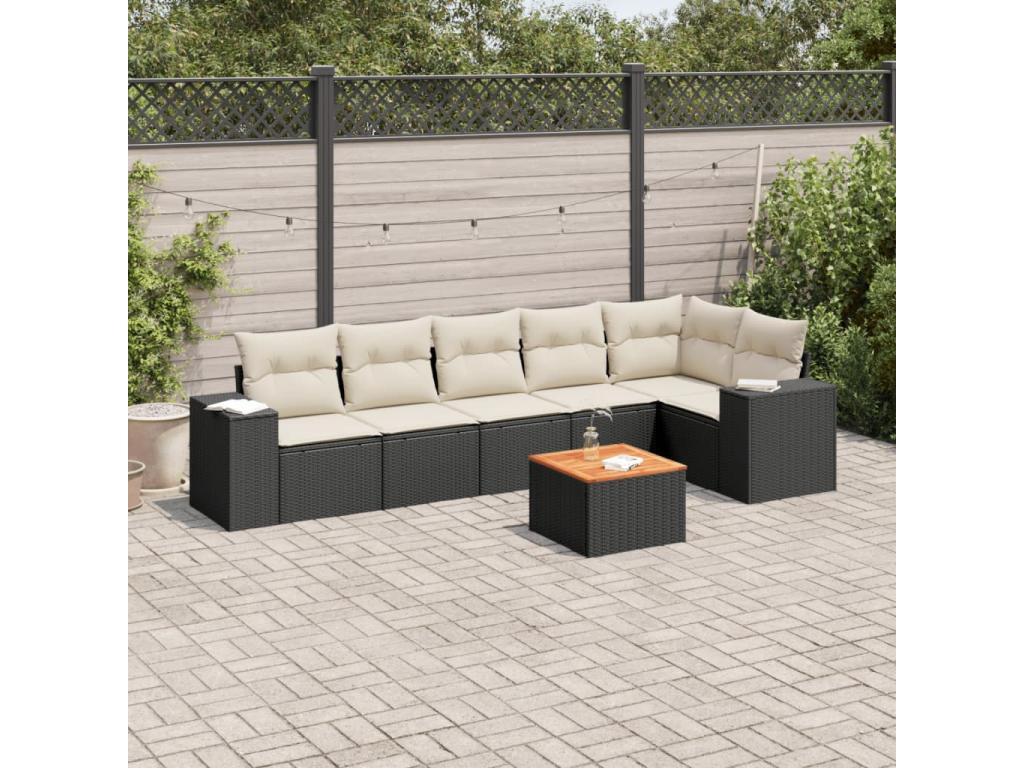 7-piece garden furniture set with cushions, black woven resin, 53166TWZT