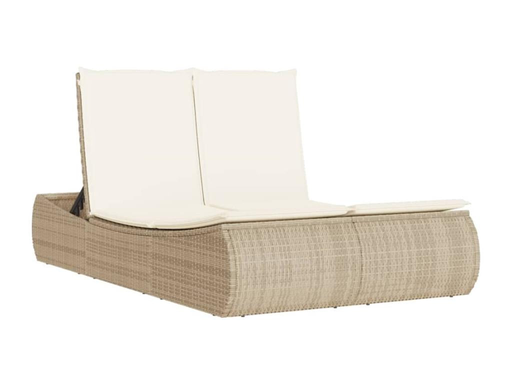 Double chaise longue with beige cushions, woven resin 84824YVGR