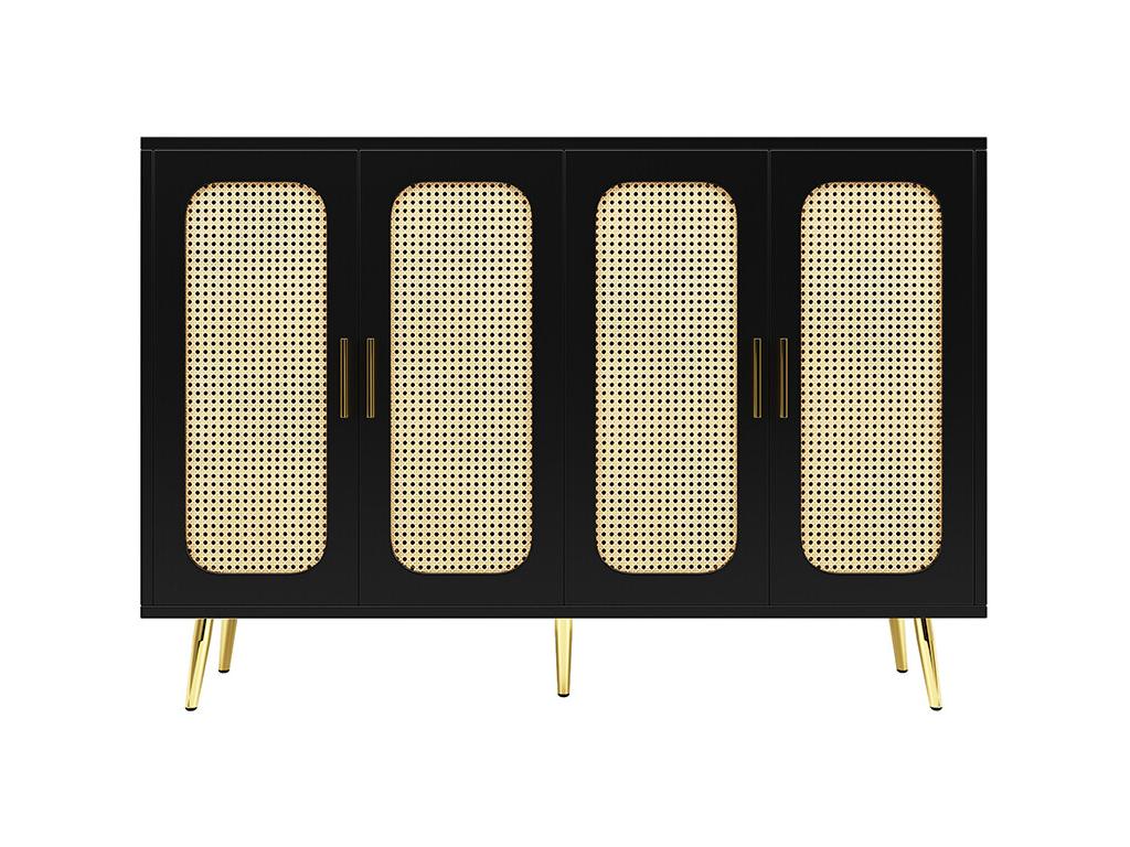 Handmade rattan sideboard, freestanding wooden cabinet for kitchen/living room, black, 41862YAKQ