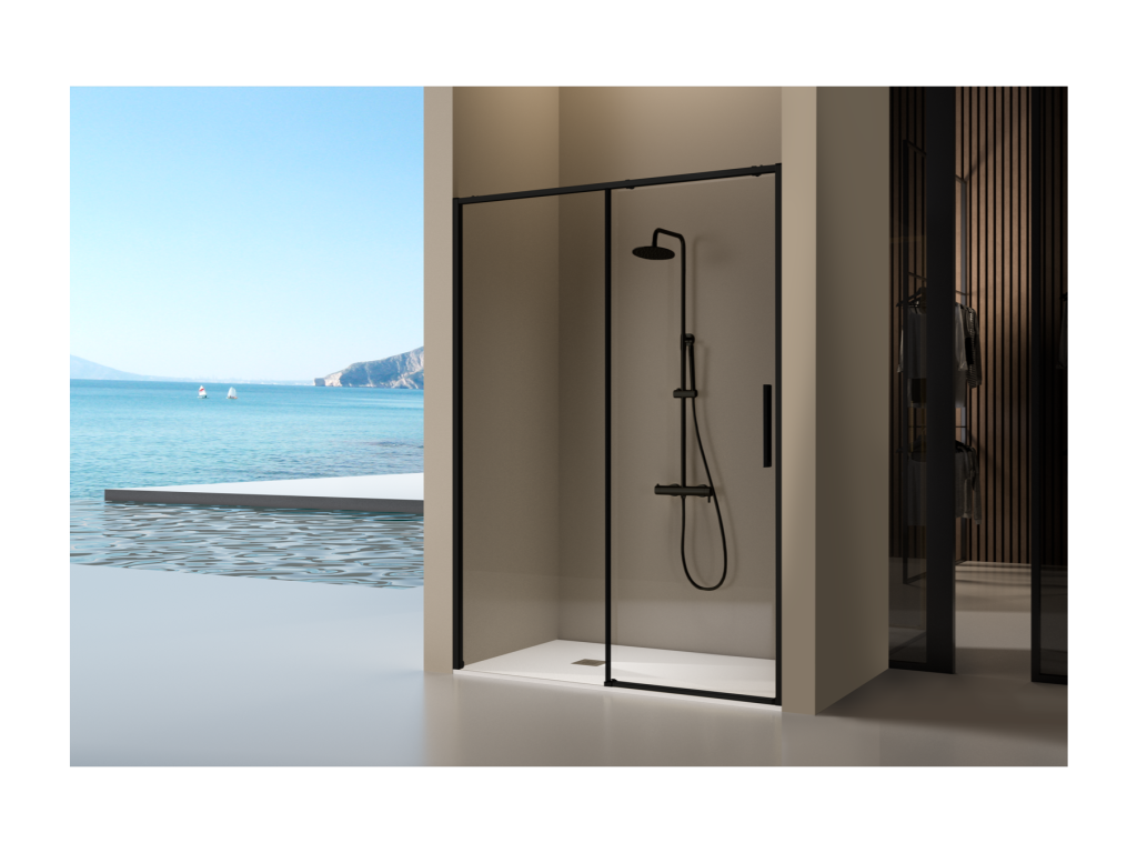 Nidchicshop Fixed Shower Screen with Sliding Door, Matte Black, 136-138.6 cm, 85191MQFY