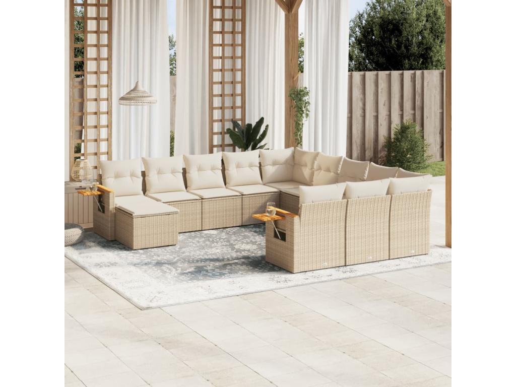 11-piece garden furniture set with beige resin wicker cushions 94838MOIU