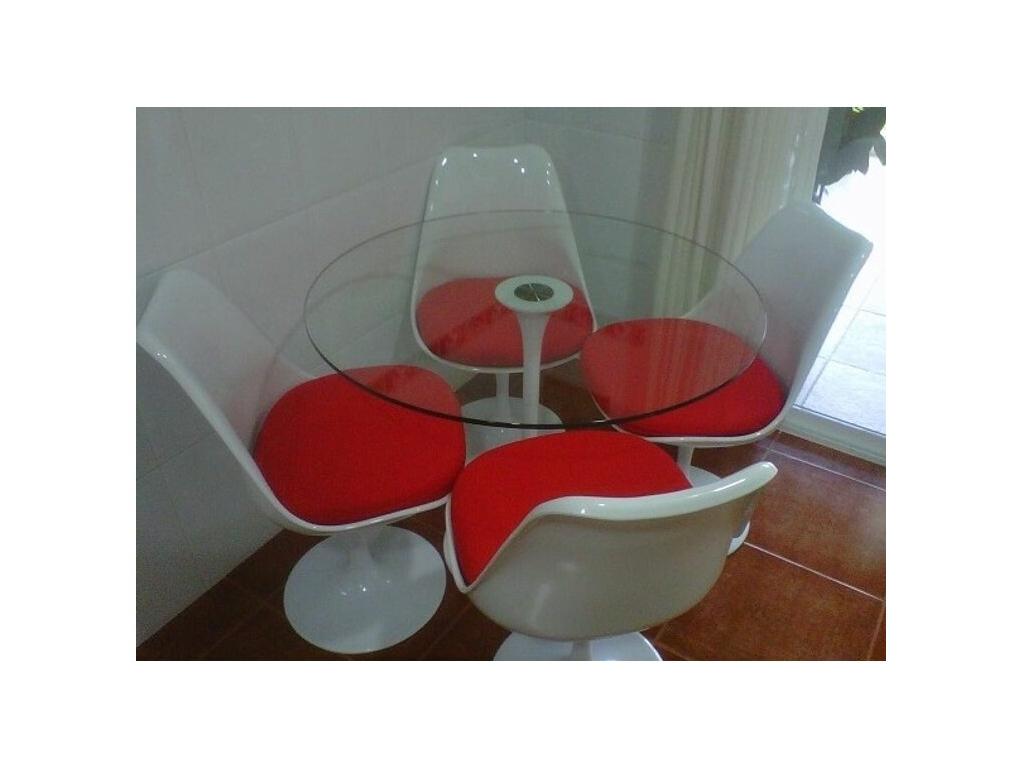 Modern round table in white metal and white crystal glass, 90cm, 30942OISE