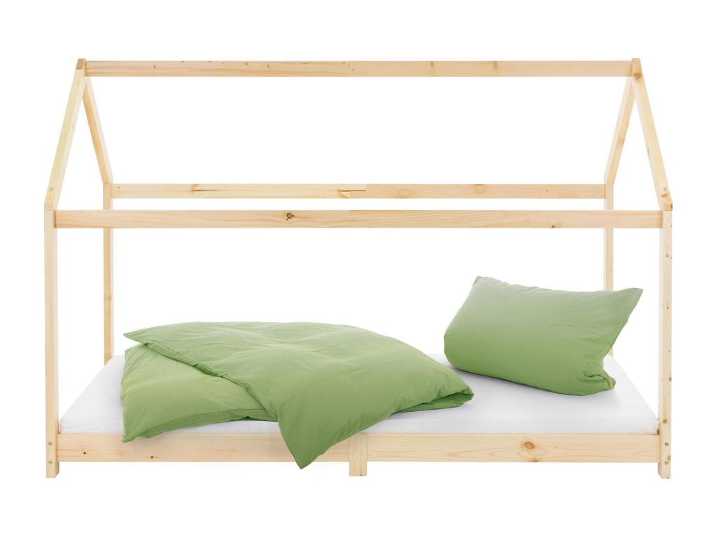 Children's bed mattress, house bed, wooden bed frame, slatted bed base, natural finish, 90x200cm, 89120MLMS, available at Nidchicshop