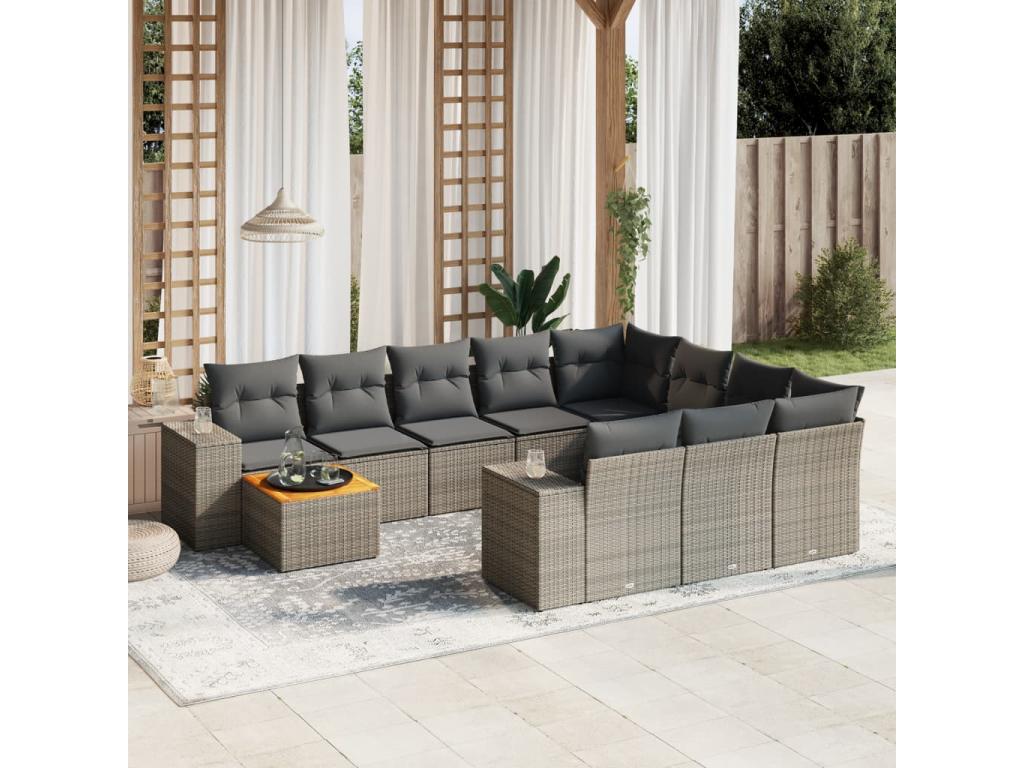 11-piece garden furniture set with beige resin wicker cushions 51286WQFJ
