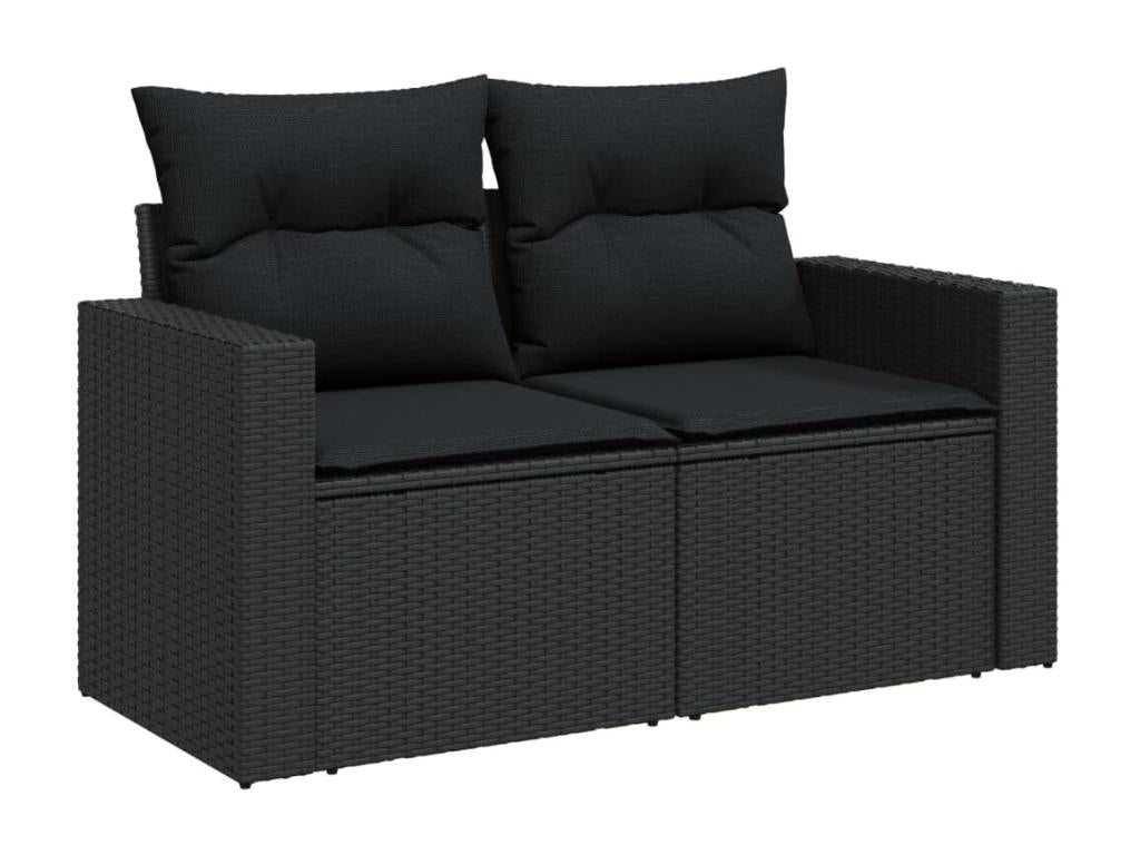 4-piece garden furniture set with cushions, black woven resin, 40581GYZY