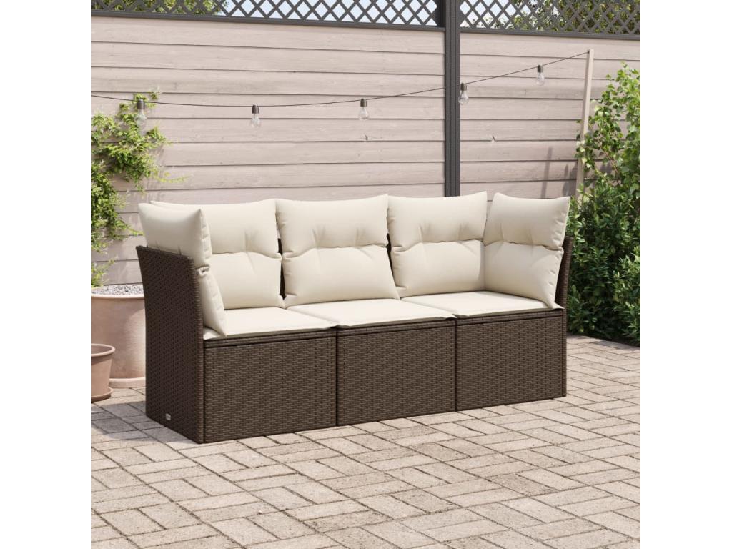Garden furniture set with cushions, 3 pieces, brown woven resin, 43659VJND