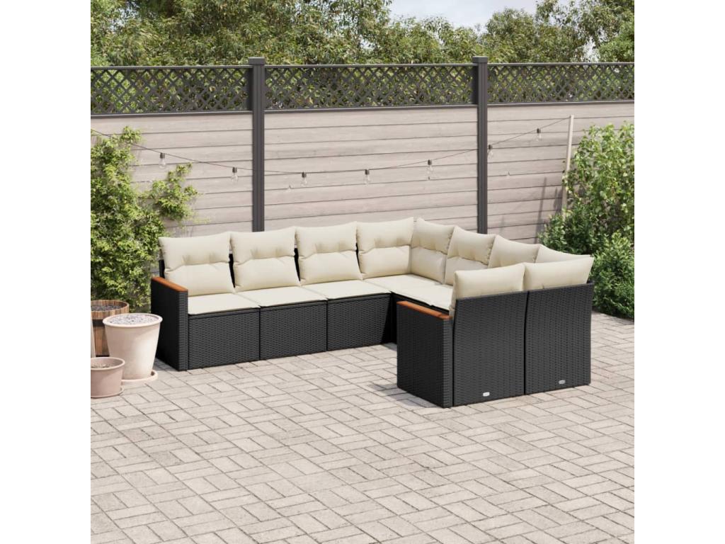 8-piece garden furniture set with cushions, black resin wicker, 37131EIMZ