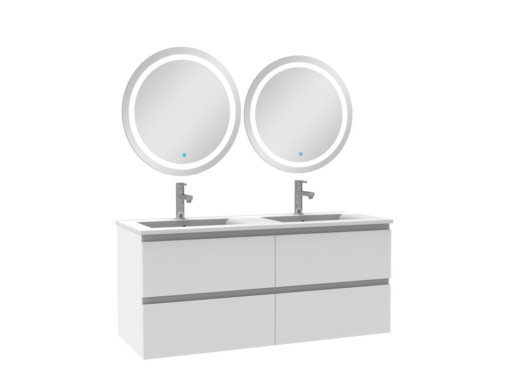 Bathroom furniture set 120cm double sink and round illuminated mirror White 66701UGBC