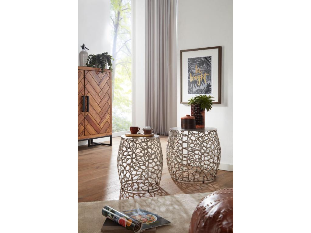 Side Table Set of 2 Small Round Modern Coffee Tables for Living Room 62396KCKG