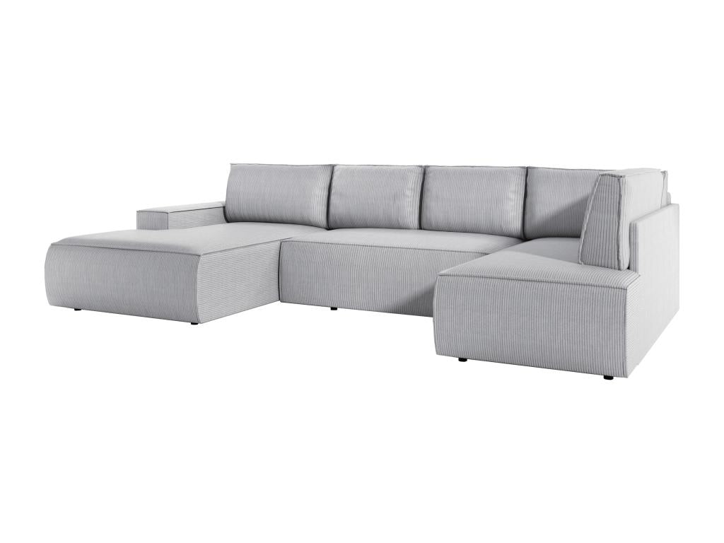 Large left-hand corner panoramic convertible sofa in light grey corduroy Nidchicshop 78632PVCT