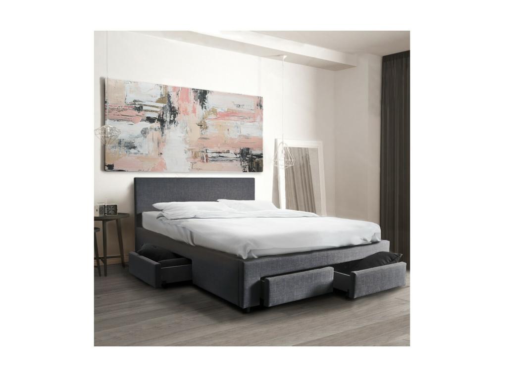 Calmetop Bed 140x190 with 1 slatted base and 4 drawers / Dark Grey 67499HKGN