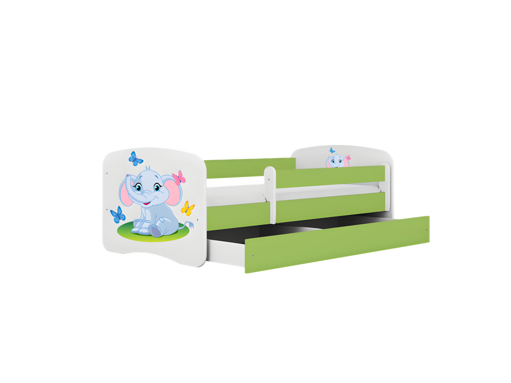 Calmetop baby bed, green elephant, with drawer and mattress 140/70 43290AKZJ