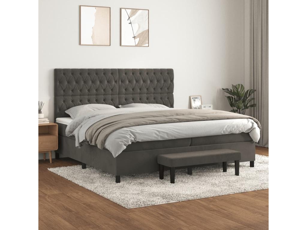 Upholstered bed base and mattress, Dark Grey, 200x200cm, Velvet, 67902YQYB