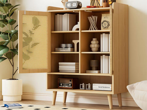 Low sideboard - with 2 doors and 6 shelves - Natural 37988SYYT