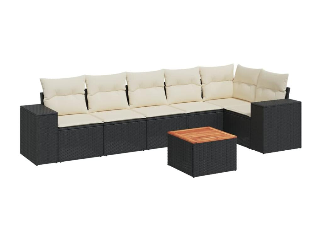 7-piece garden furniture set with cushions, black woven resin, 53166TWZT