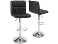 Set of 2 Calmetop black quilted faux leather bar stools with adjustable height and swivel top, chrome finish, 08827CIVU