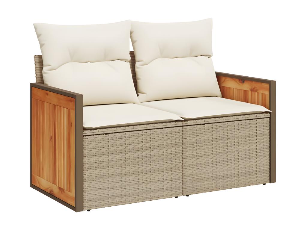 6-piece garden furniture set with cushions, beige woven resin, 44143FLRY