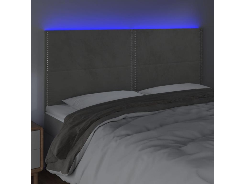 Light Grey LED Headboard 180x5x118/128 cm Velvet 28332EZCS