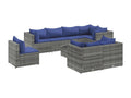 9-piece garden furniture set with cushions, grey wicker resin, 10568AIWC