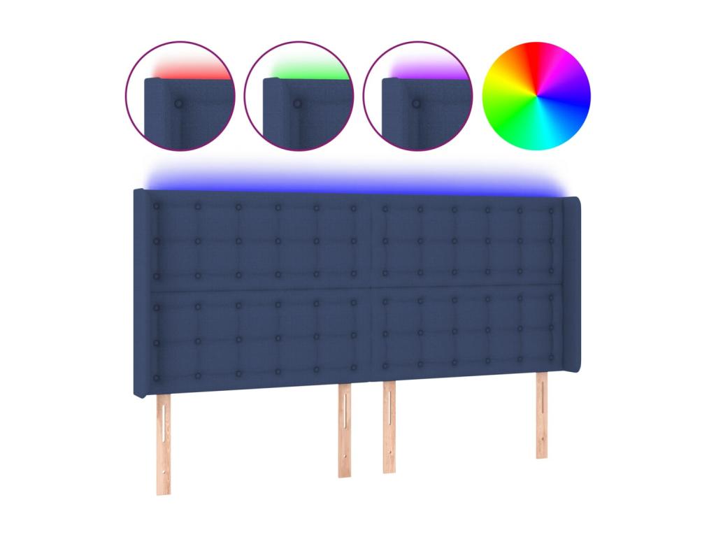 Blue LED Headboard 203x16x118/128 cm Fabric 46764REQJ