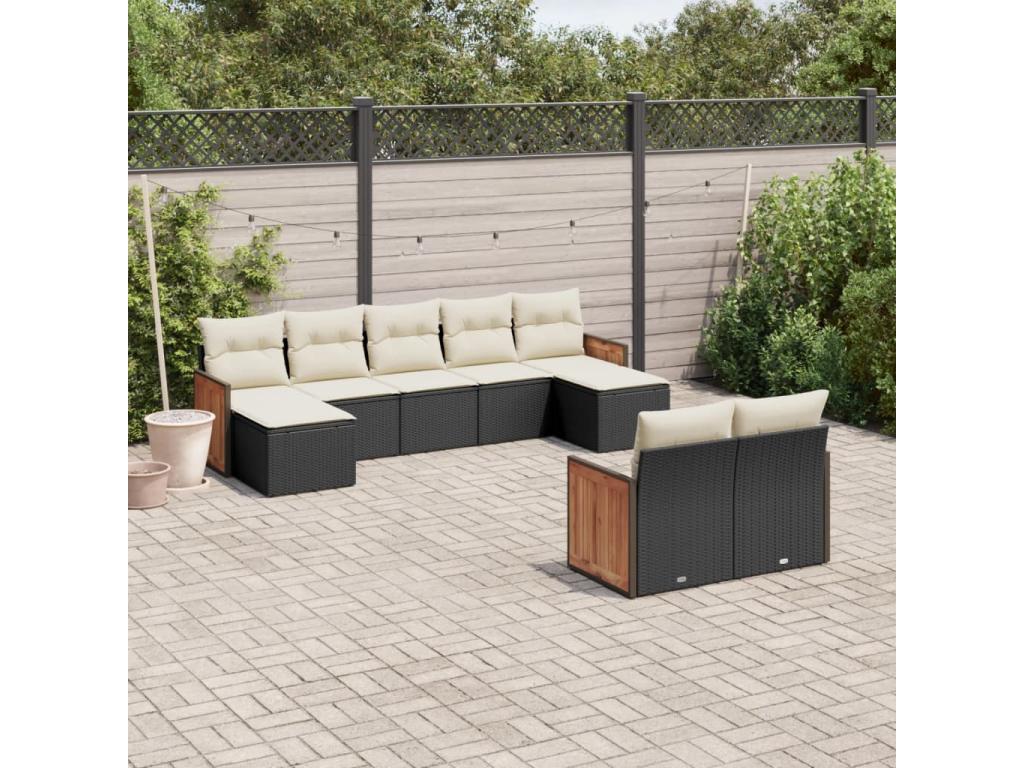 9-piece garden furniture set with cushions, black woven resin 12585GBHR
