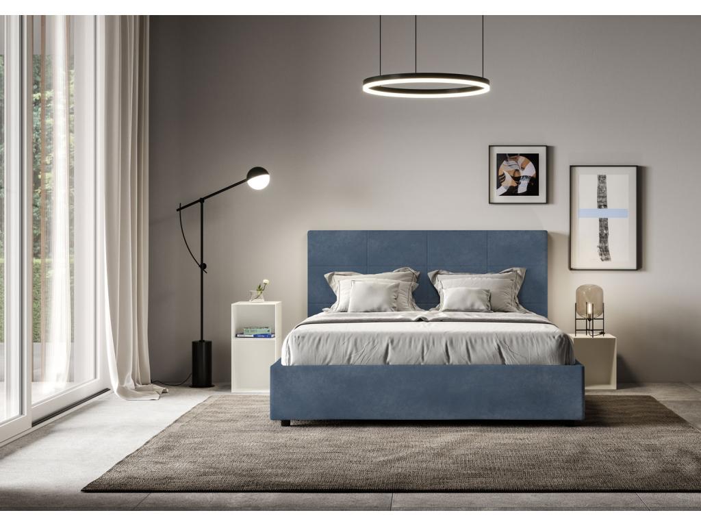 Nidchicshop 26078NSRV Upholstered Double Bed with Storage 140x210cm Blue Microfiber