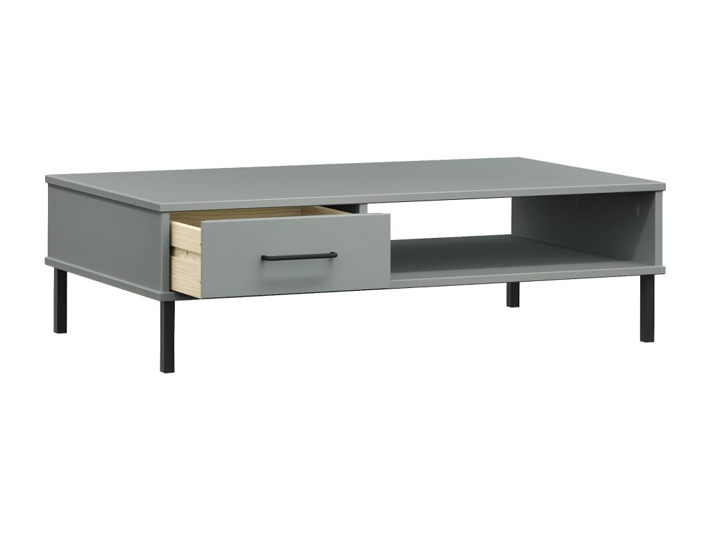 Coffee table with metal legs, grey solid pine wood, Bohometop 79651PVDC