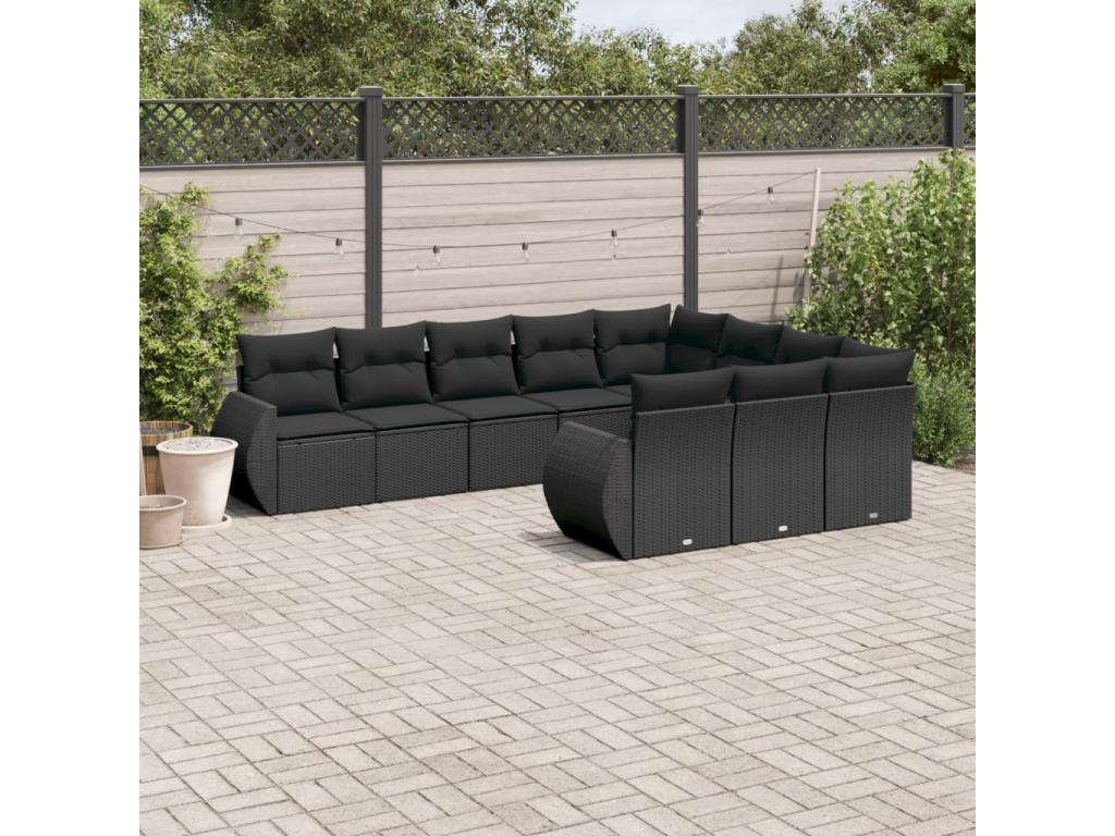 10-piece garden furniture set with cushions, black wicker resin 55593ITBY