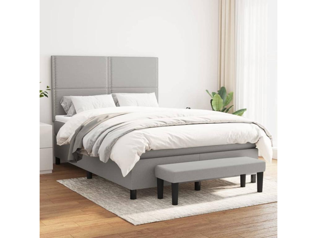 Upholstered bed base with mattress, light grey, 140x200cm, fabric, 78156HGHX